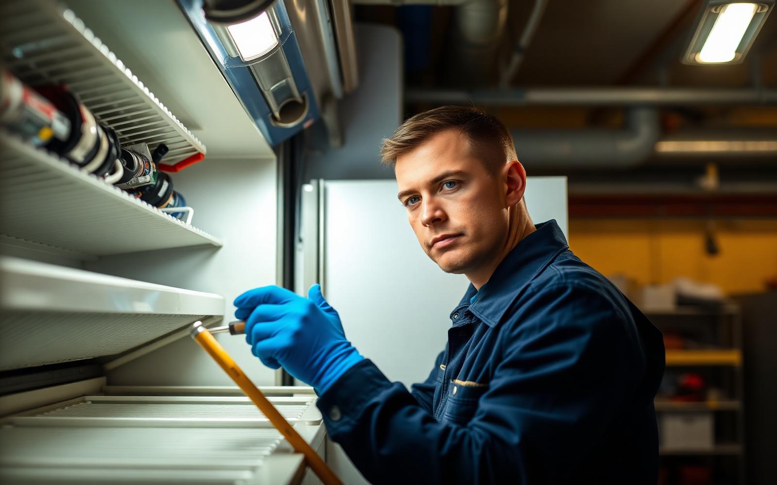 Technician servicing refrigeration equipment